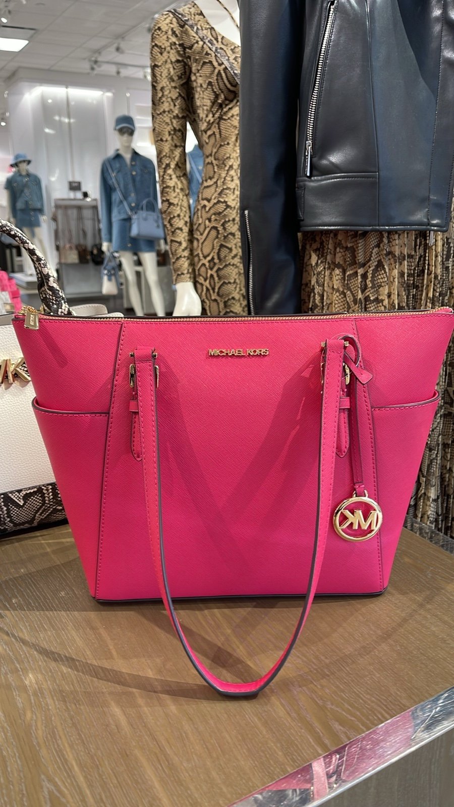 MICHAEL KORS Jet Set Large Crossgrain Leather Top-Zip Charlotte Tote Bag NWT