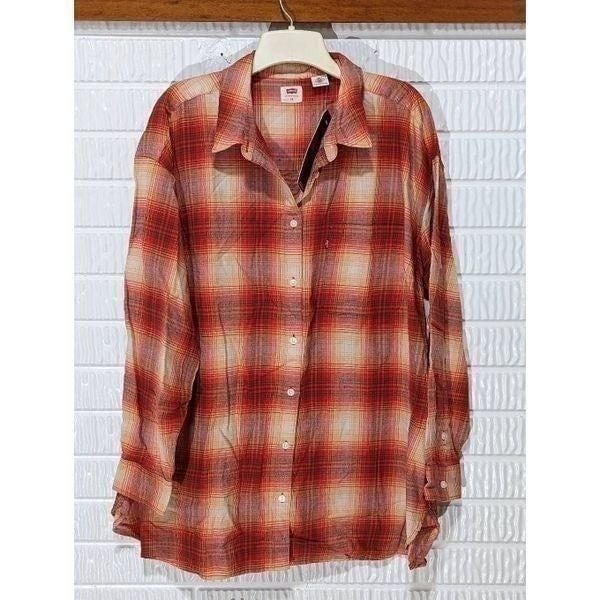 Levi's Womens Button Down Shirt Long Sleeve Plaid Collared Orange Size 2X NWT