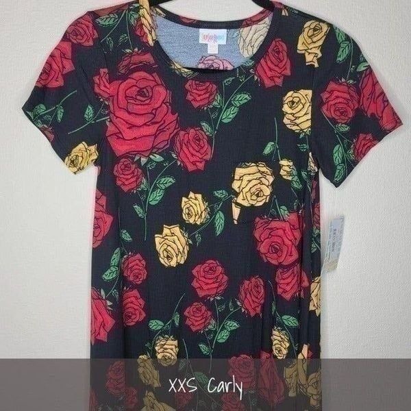 LuLaRoe Carly Dress XXS Black Rose Floral NWT