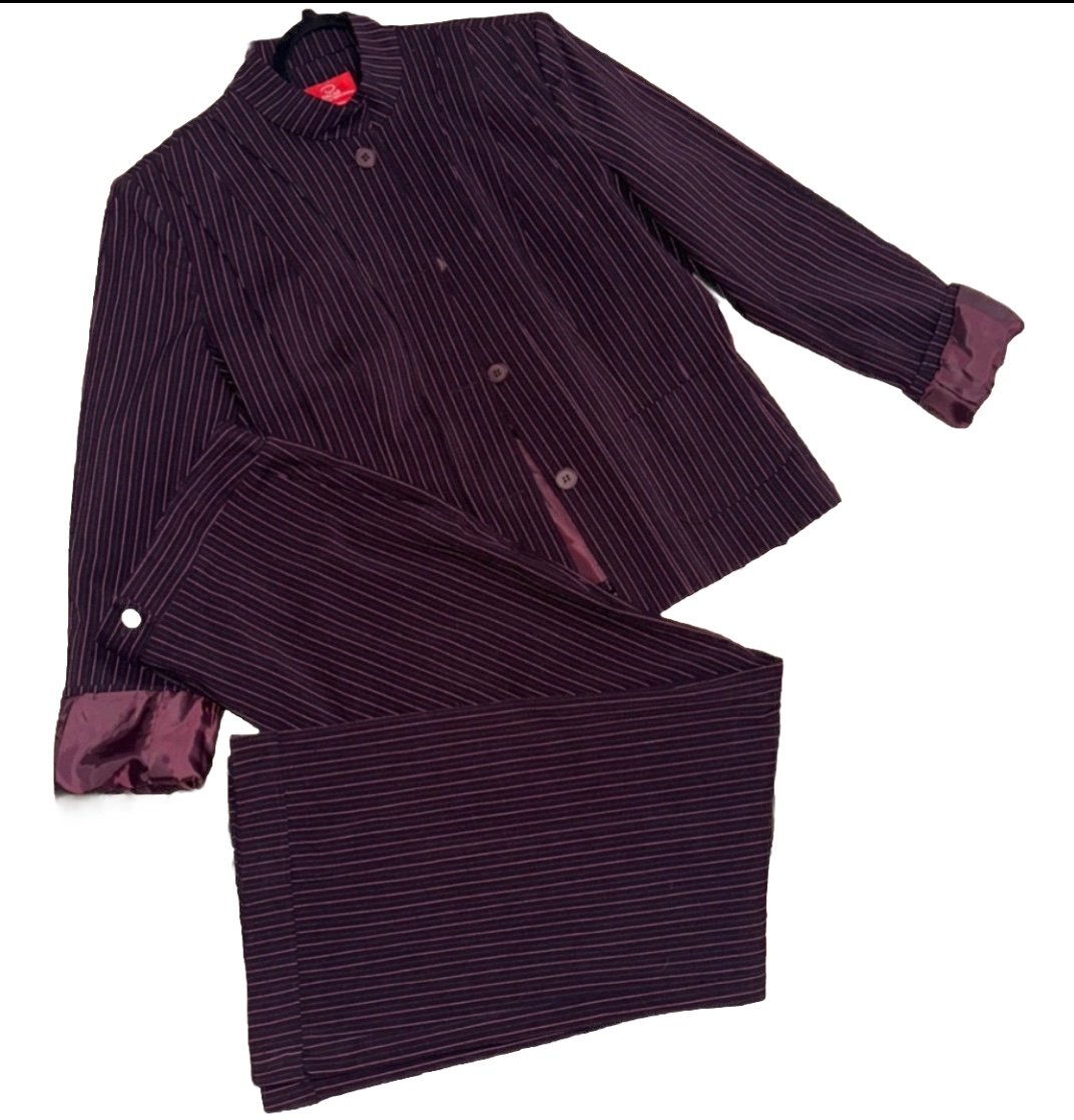 Oscar De La Renta Suit Pin Stripe Pant Suit Pink Black Women’s Sz 8/12 Wide Leg