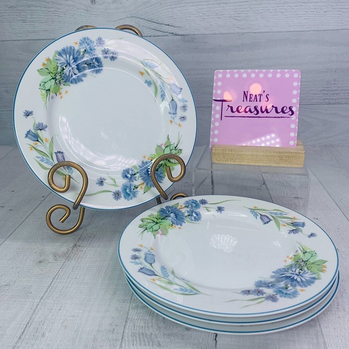 70's Mikasa BROOK HILLS L9004 Blue Lavender Tulip China Salad Plates Set of 4