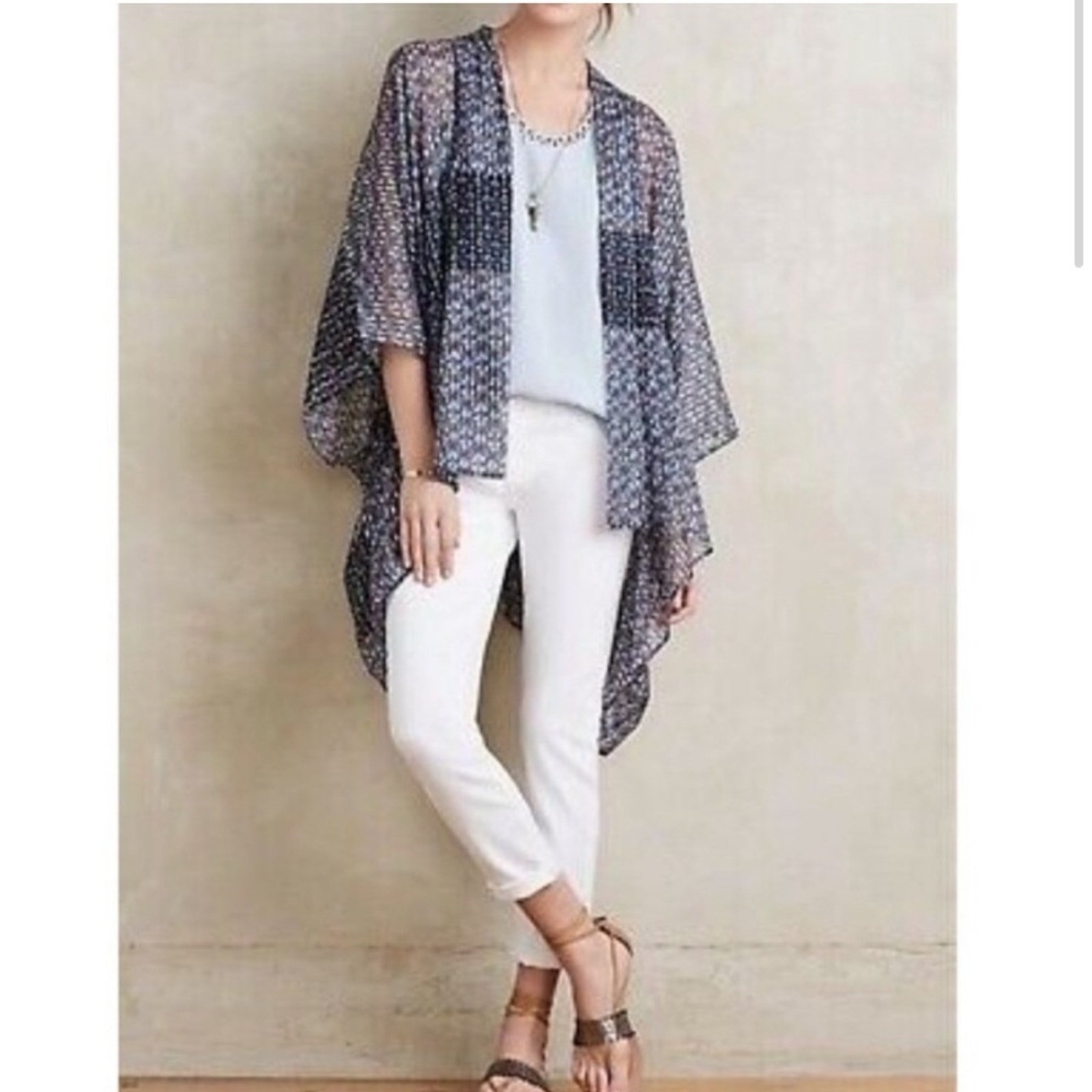 Anthropologie Elevenses blue black sheer open front kimono top size One Size O/S