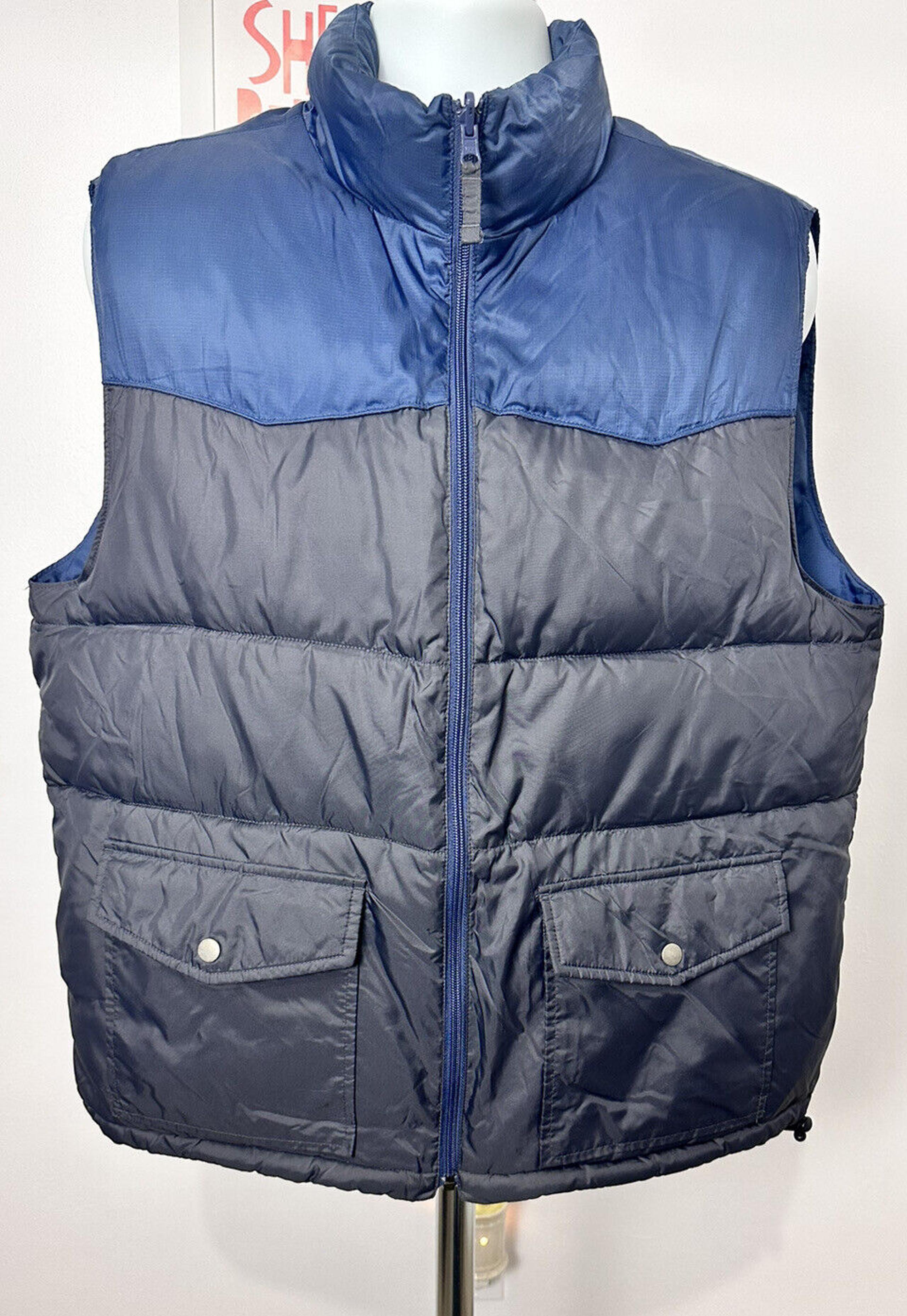 Gap Mens Reversible Puffer Vest L Blue/ blue And Gray Full Zip Pockets Used