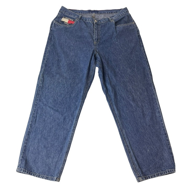 Tommy Hilfiger Jeans Women's 36W Blue Denim Cotton Logo Relaxed Baggy Y2K