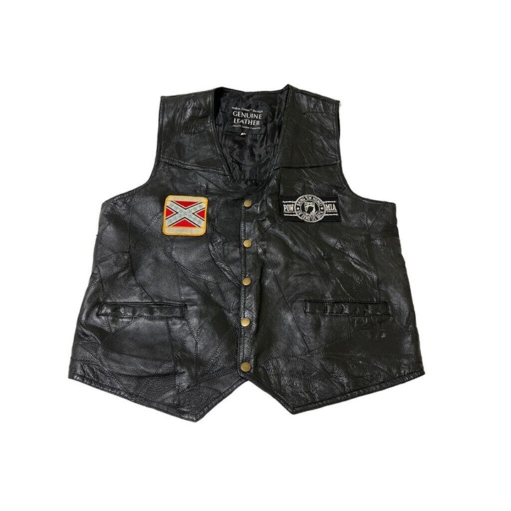 Navarre Italian Stone Biker Vest w/Patches Womens Size L Genuine Black Leather