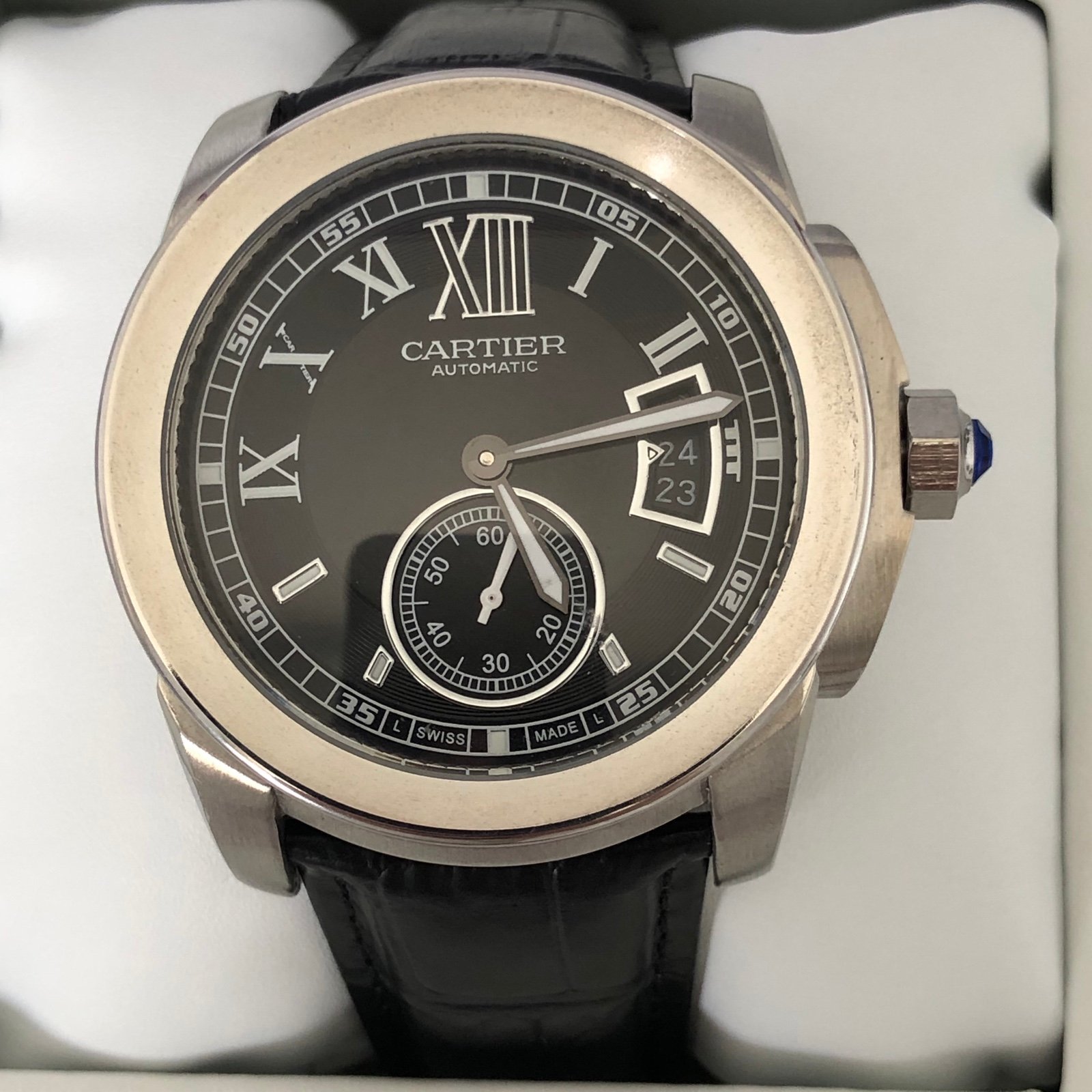 Steel Black Dial Leather 42mm Automatic Mens Watch