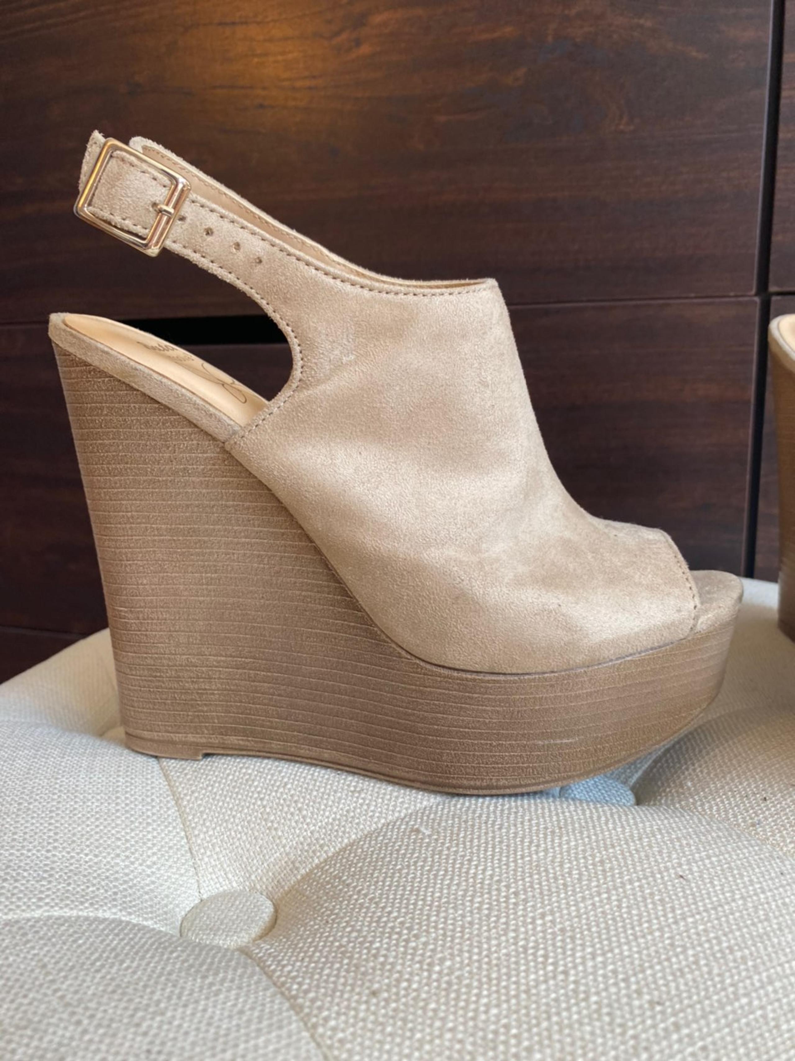 Beige platform wedge heels