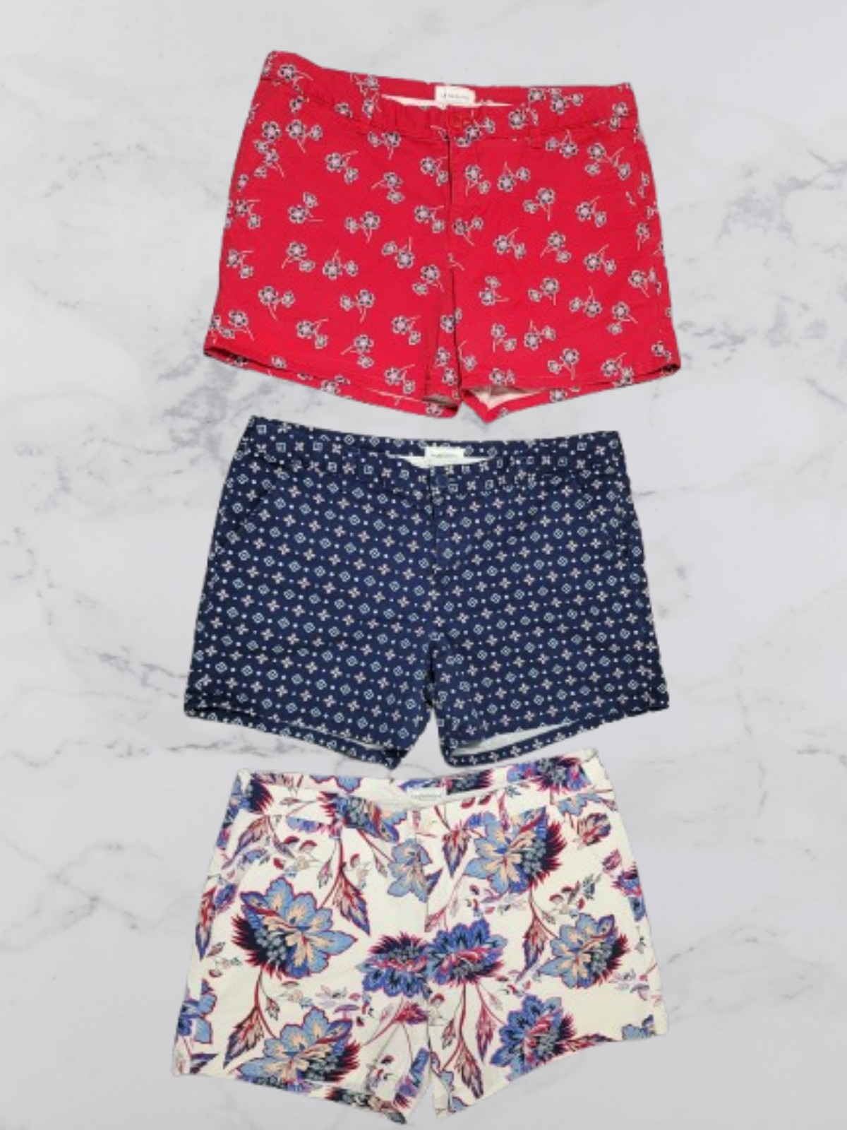 3 pairs of Liz Claiborne Women's size 14 Chino Shorts. Red white & Blue. Used