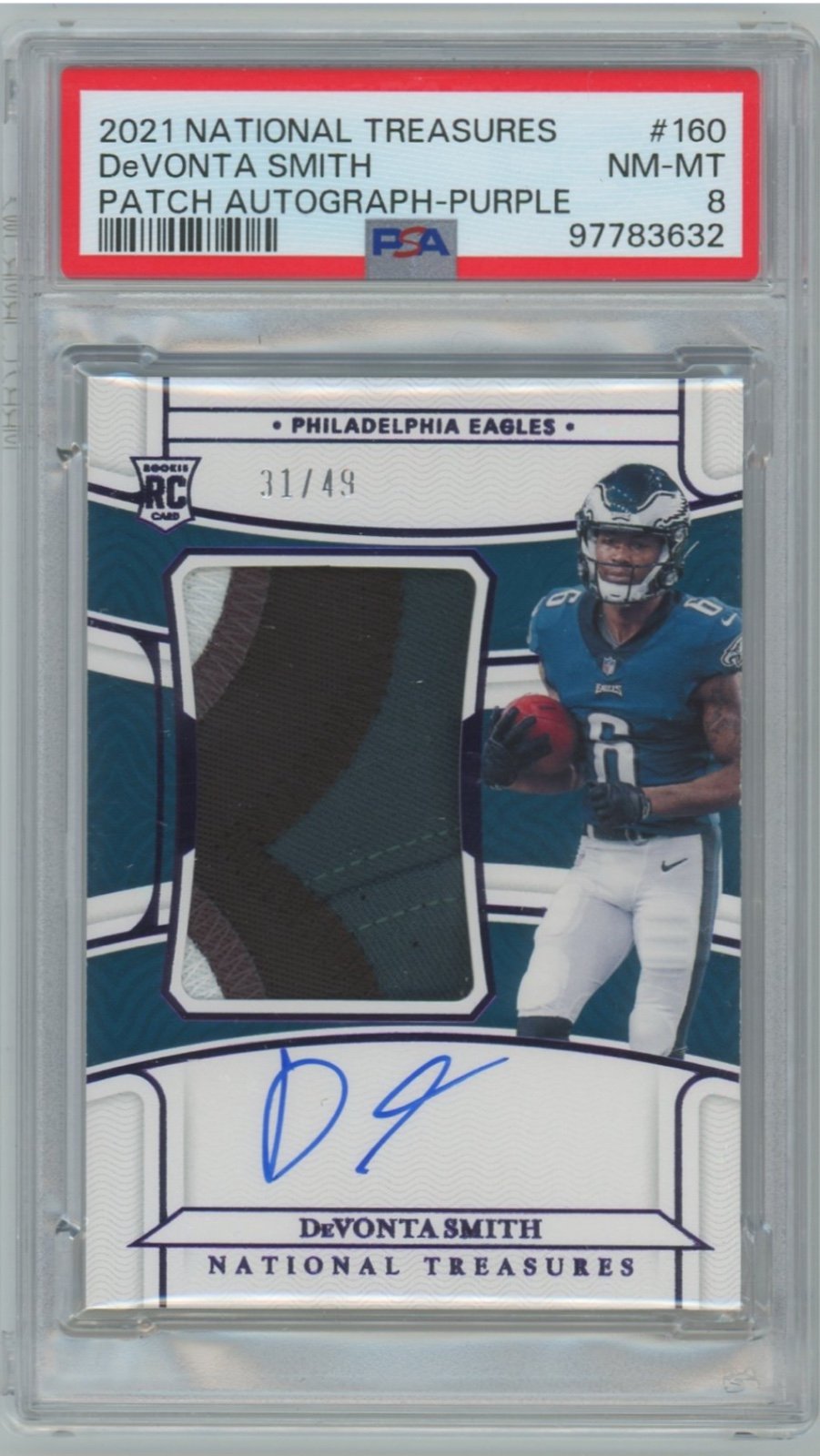 2021 Panini National Treasures Devonta Smith RPA #160 Purple /49 PSA 8 NM-MT