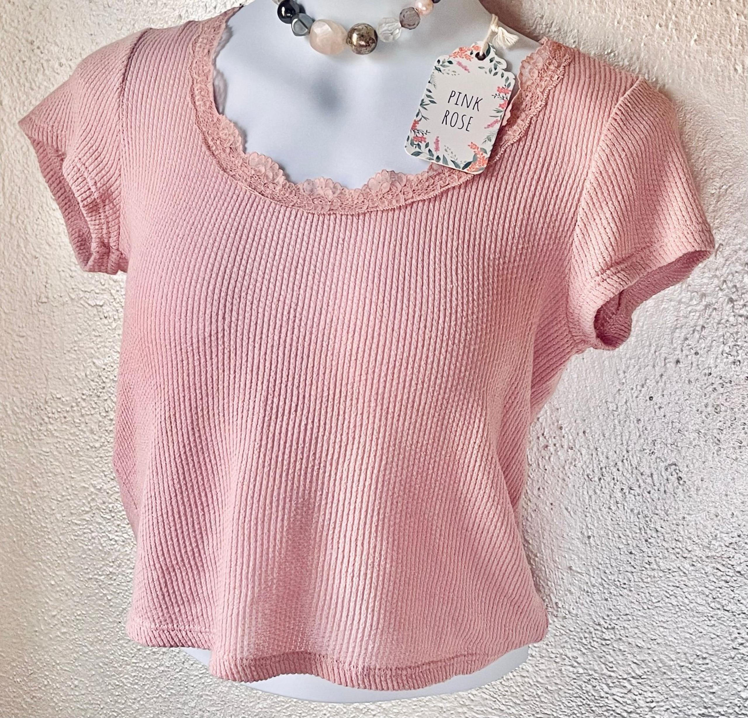 Waffle knit sweet rose top NWT