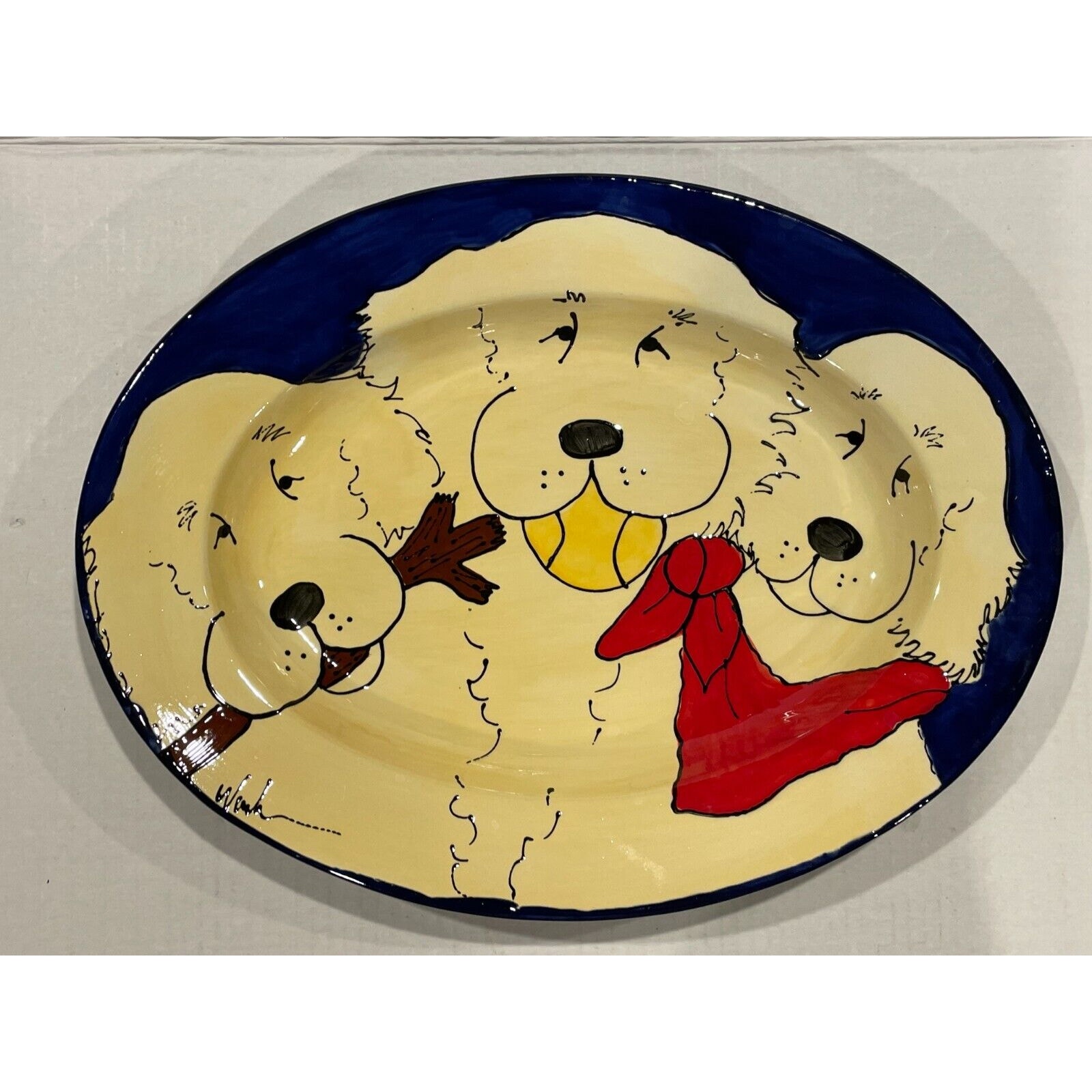KATHERINE WASHBURN CERAMICS NWOT Hand Painted 19 Golden Retriever Oval Platter