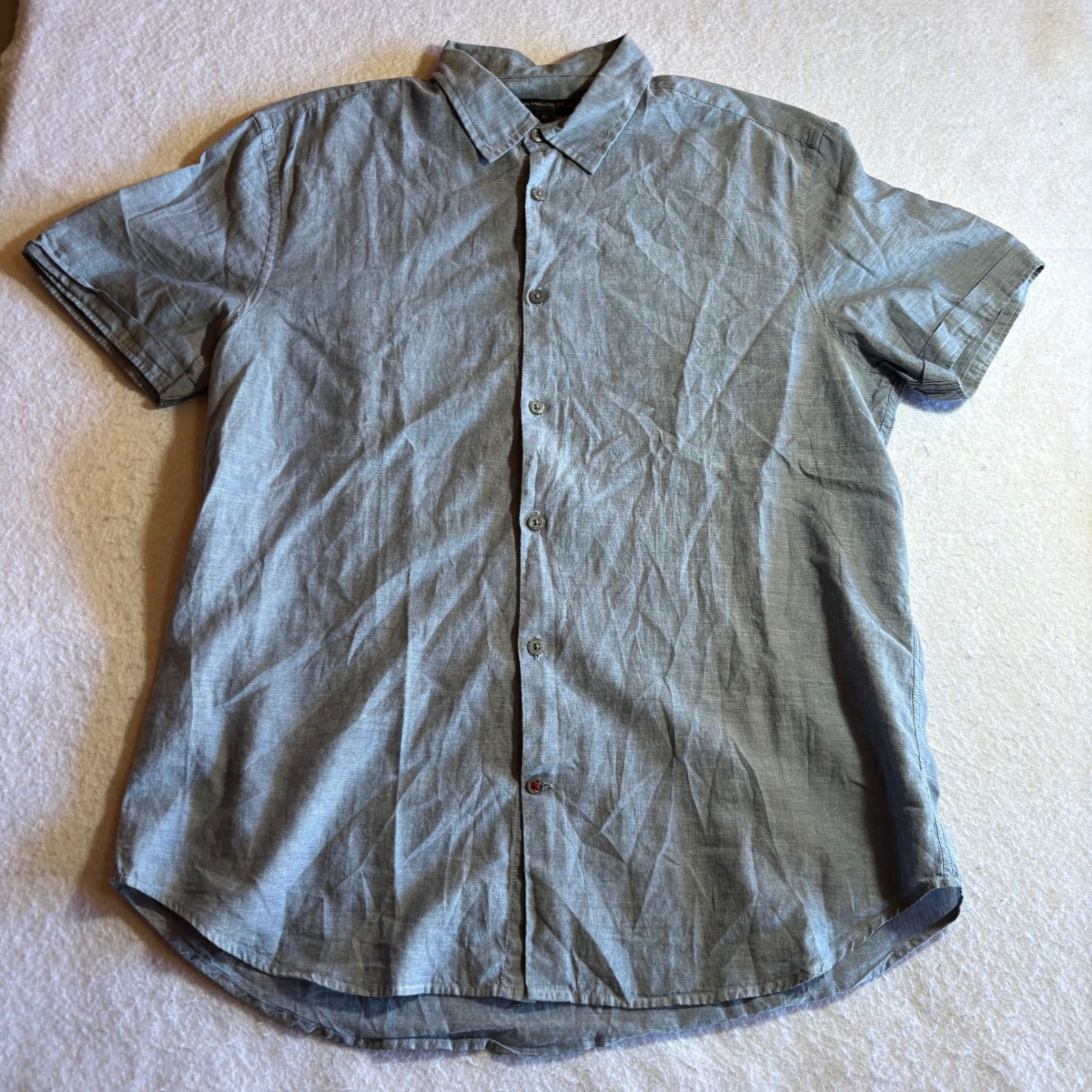 John Varvatos USA Mens Short Sleeve Button Up Shirt Gray Chambray Size M