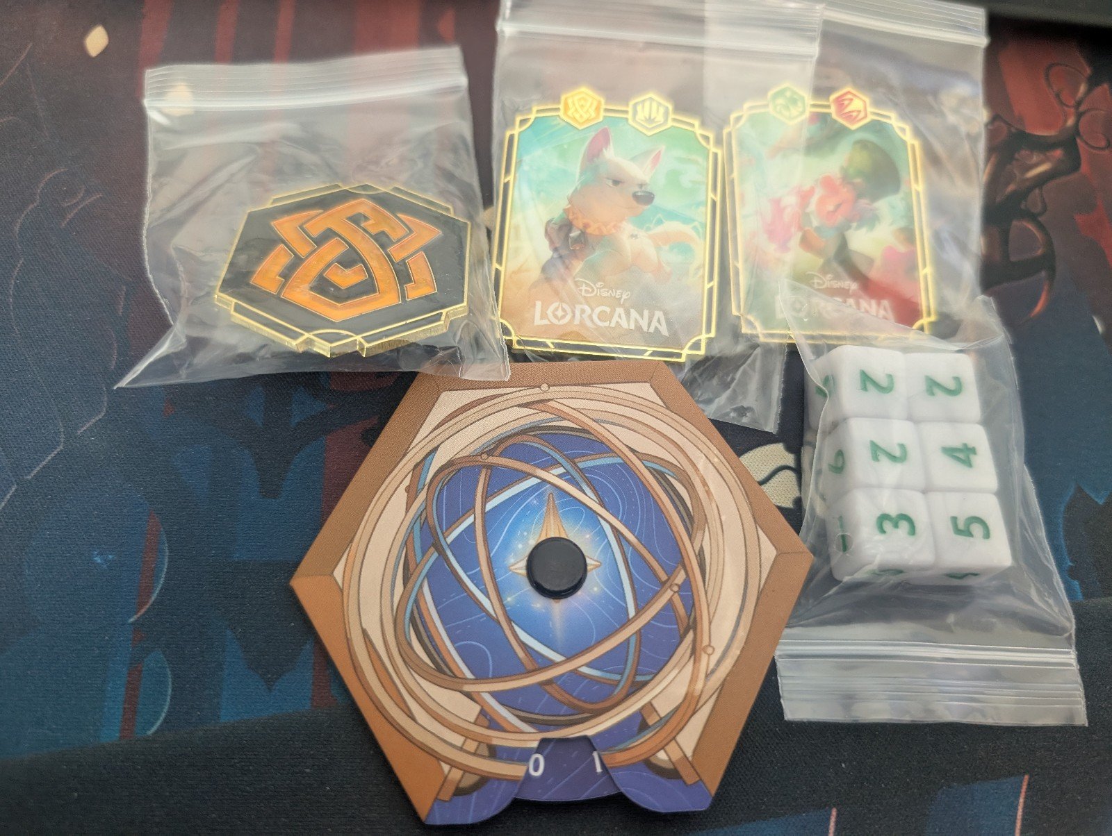 Disney Lorcana Archazia's Island 3 Promo Pin Set Bolt Mad Hatter Logo & Marker