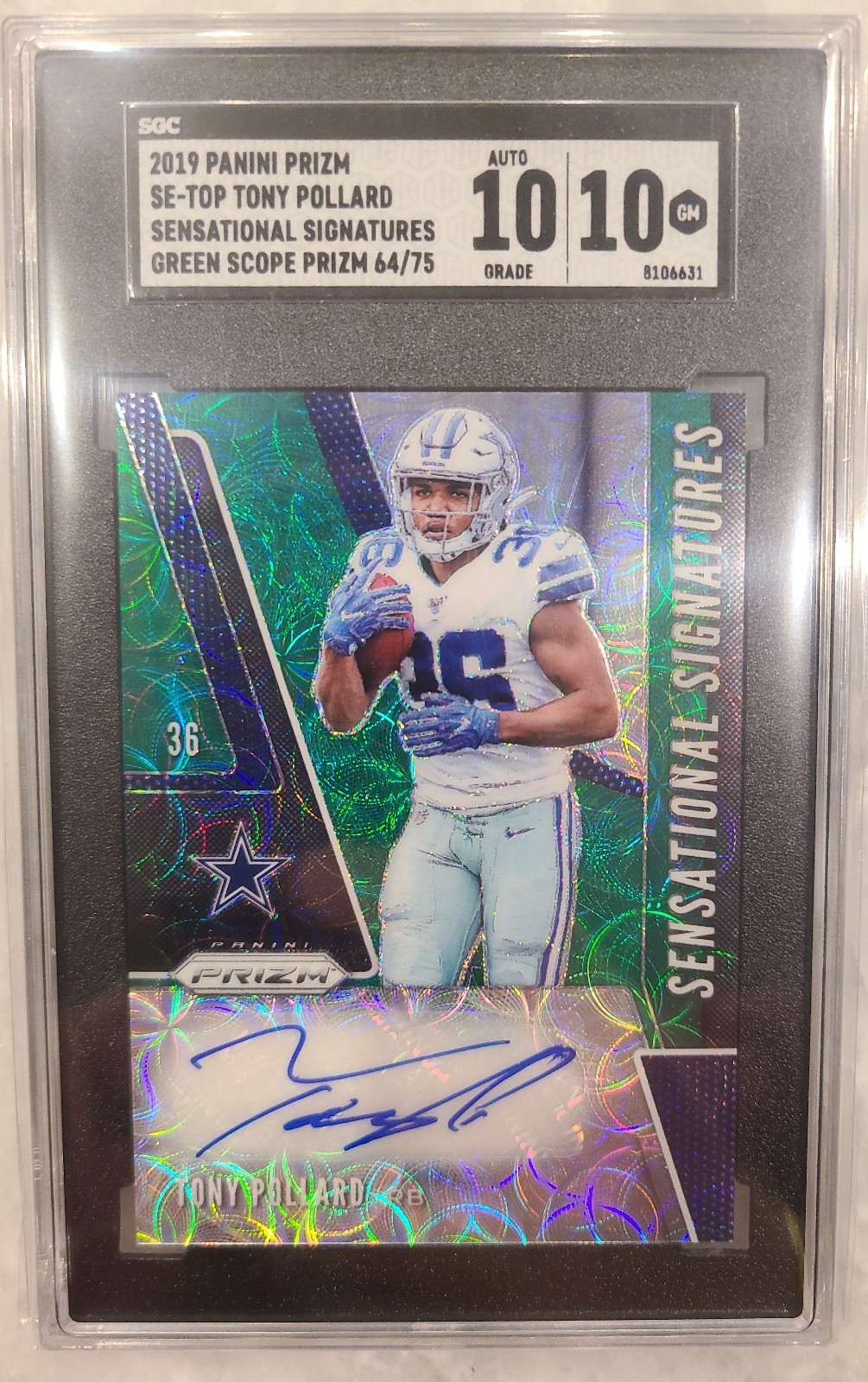 Tony Pollard Rookie Auto Green Scope SGC 10