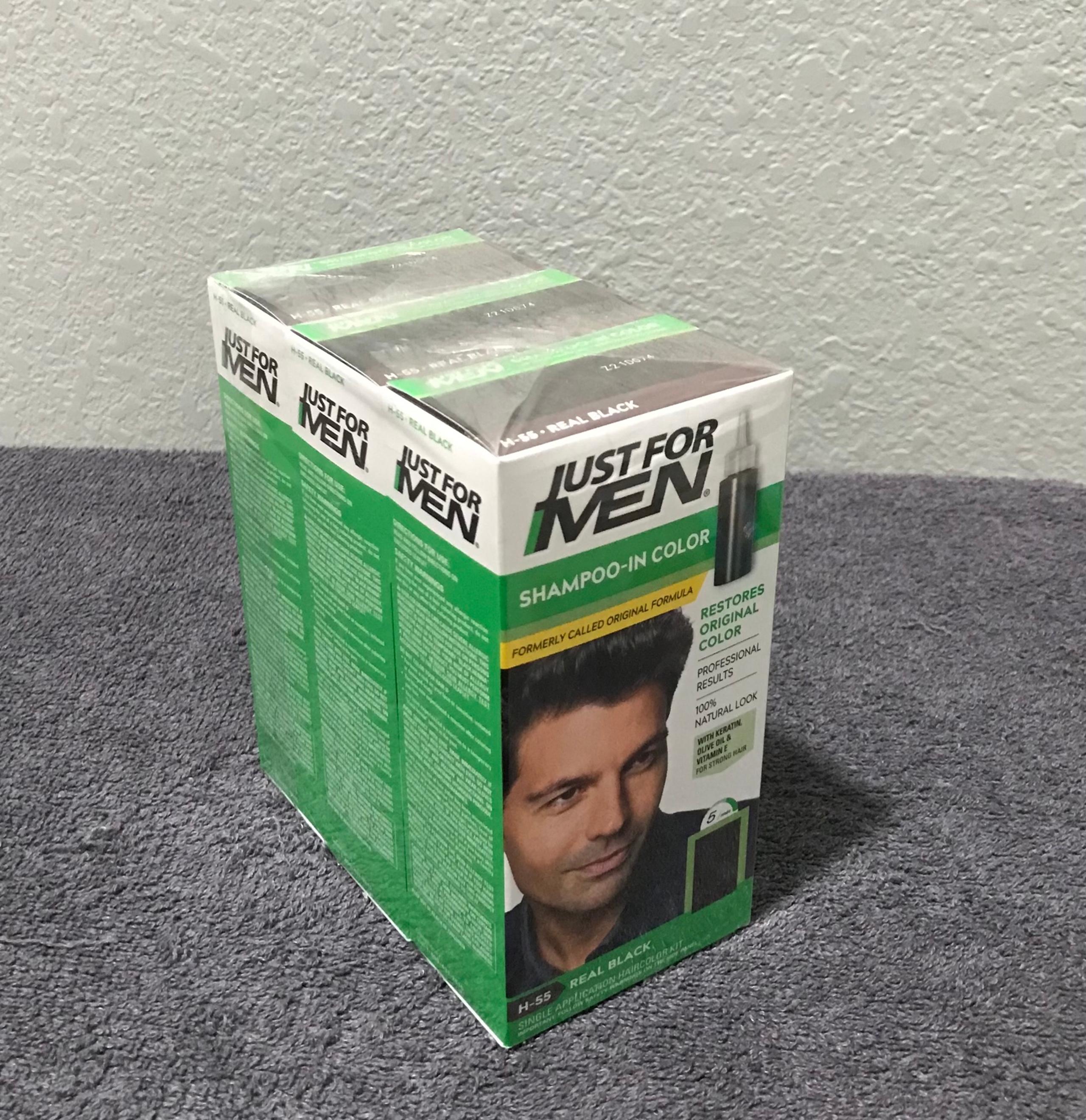 3 PACK JUST FOR MEN H-55 REAL BLACK SHAMPOO IN COLOR DYE FOR HAIR.(make a offer)