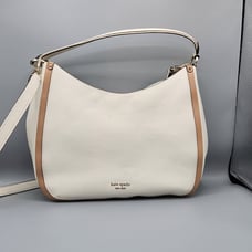 Chic Kate Spade White & Tan Pebbled Leather Shoulder Bag