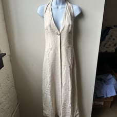 Stradivarius Beige Linen-Look Halter Top - Size XS
