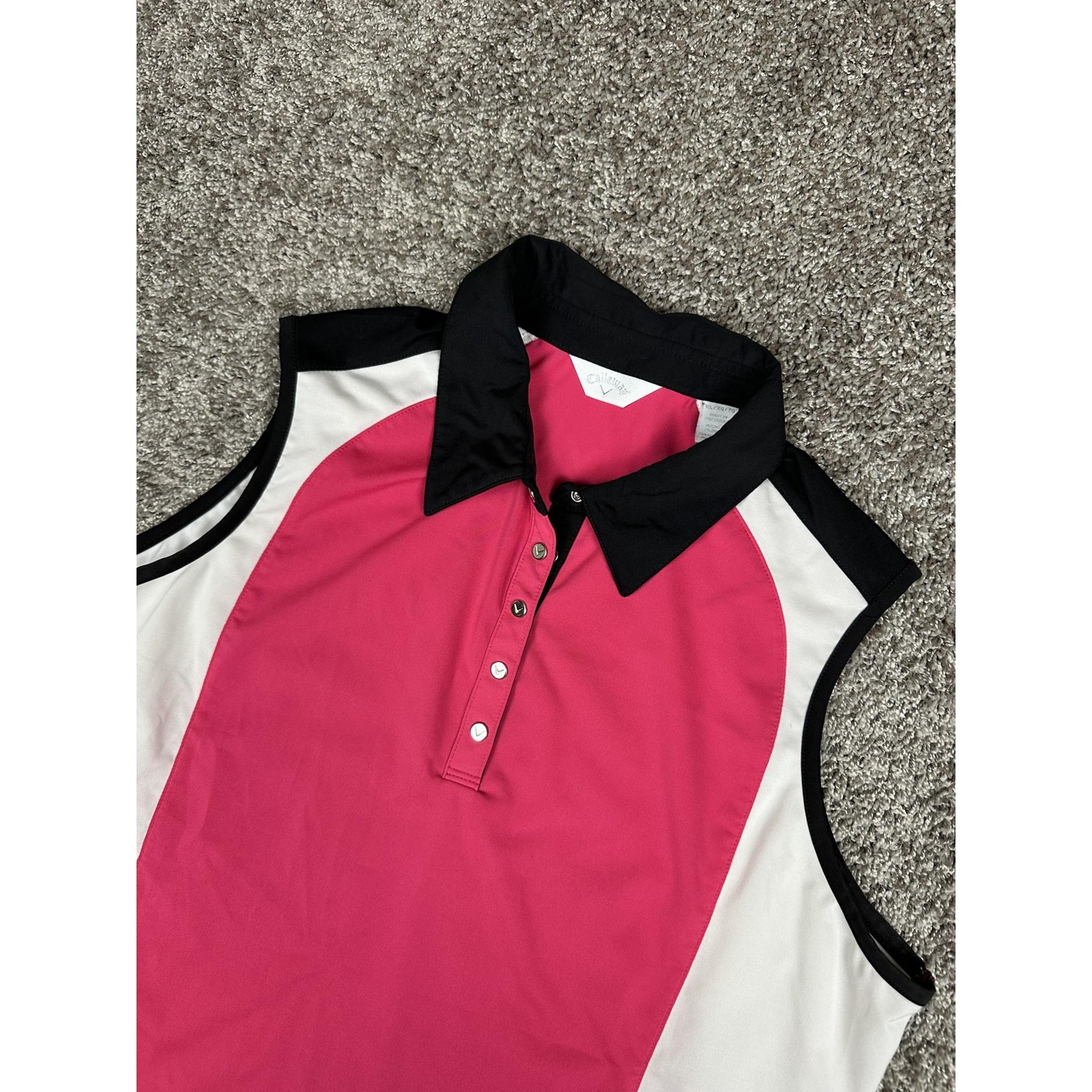 Callaway Sleeveless Golf Polo Shirt Womens XL Pink White Stretch Athletic Top