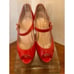 Christian Louboutin Mary Jane Red Patent Leather Pump Peep Toe Heels Size 35