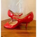 Christian Louboutin Mary Jane Red Patent Leather Pump Peep Toe Heels Size 35