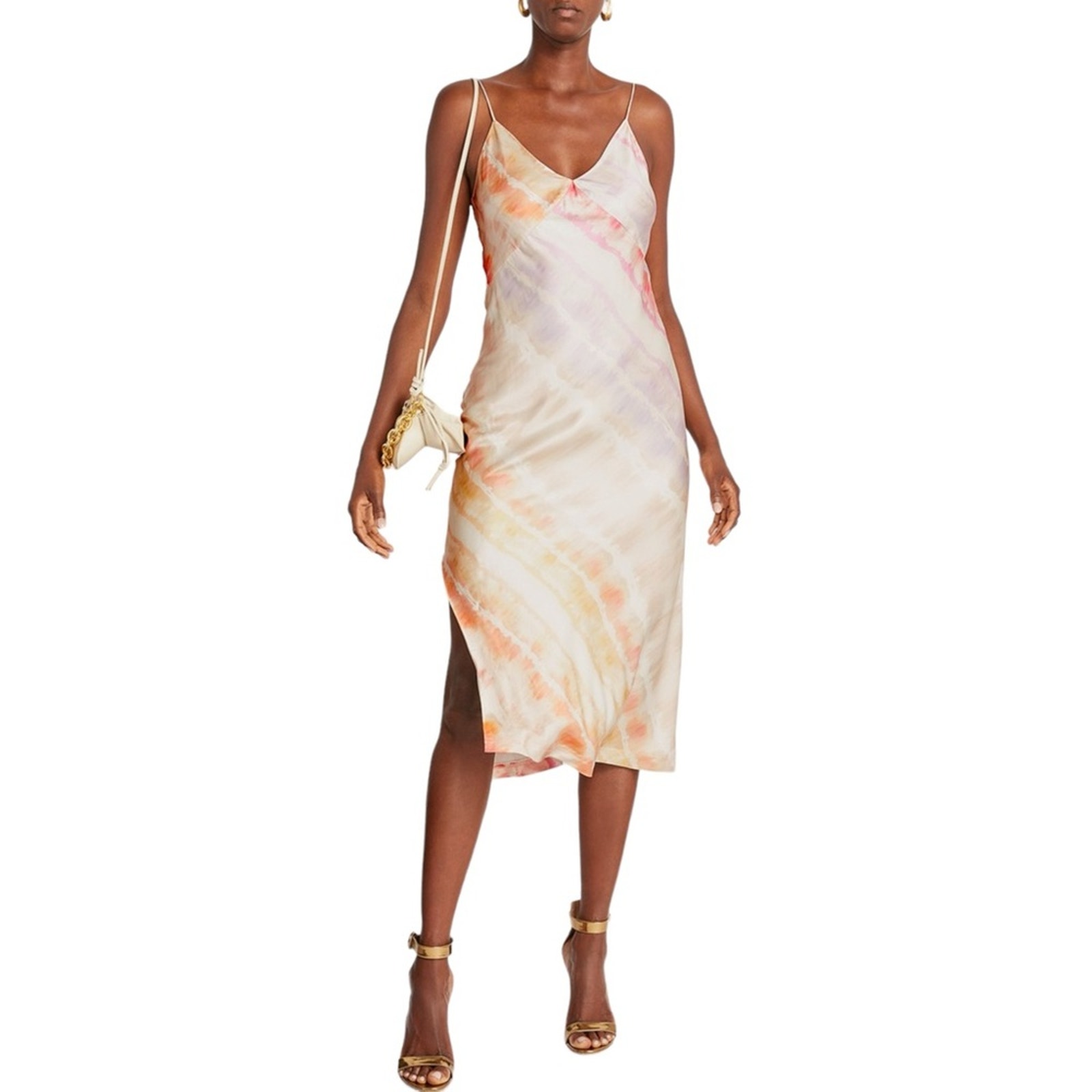 ALL SAINTS Melody Marea Rainbow Pink Cut on The Bias Midi Dress Size 8