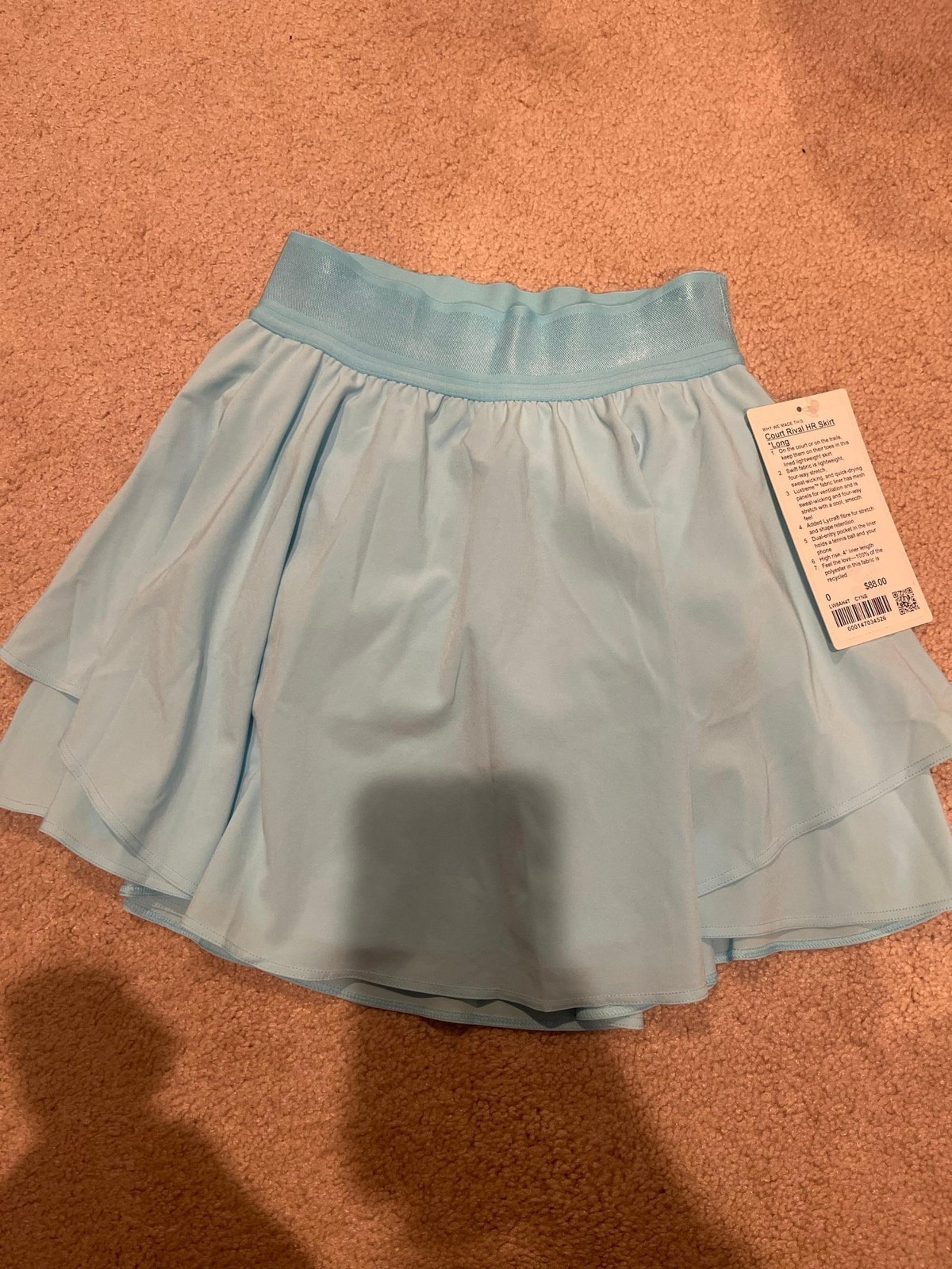 Lululemon athletic aqua blue court rival high rise skirt sz 0 nwt