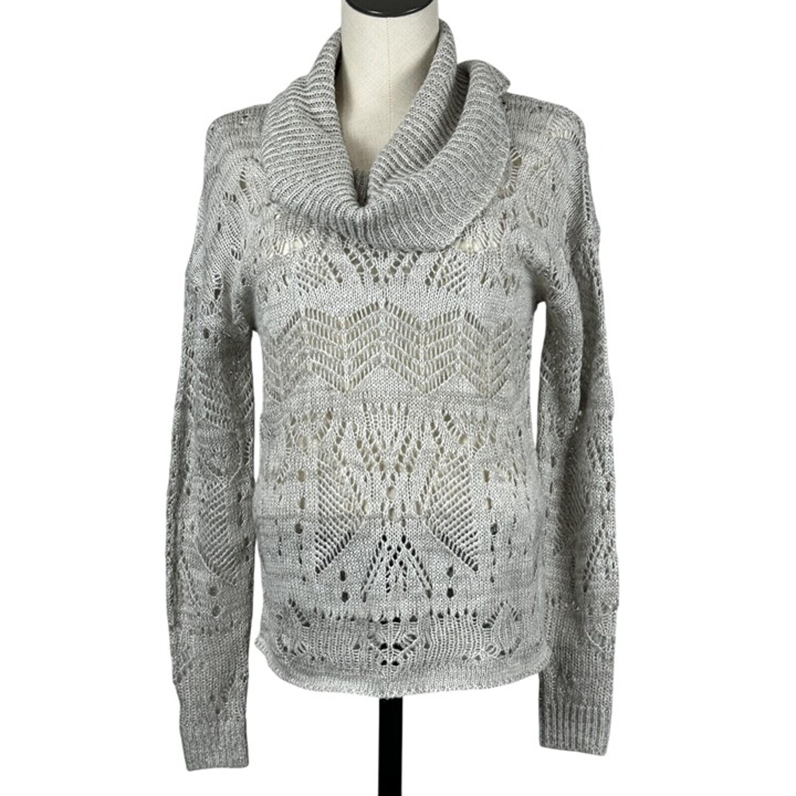 Maurices Womens Gray Silver Metallic Knit Cowl Neck Pullover Sweater Size Large