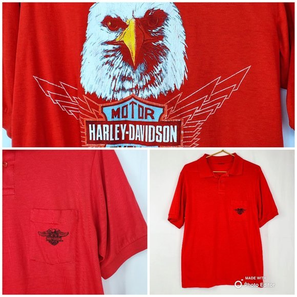 Vintage Harley-Davidson of Appleton, WI Red Polo with Eagle & Logo on Back
