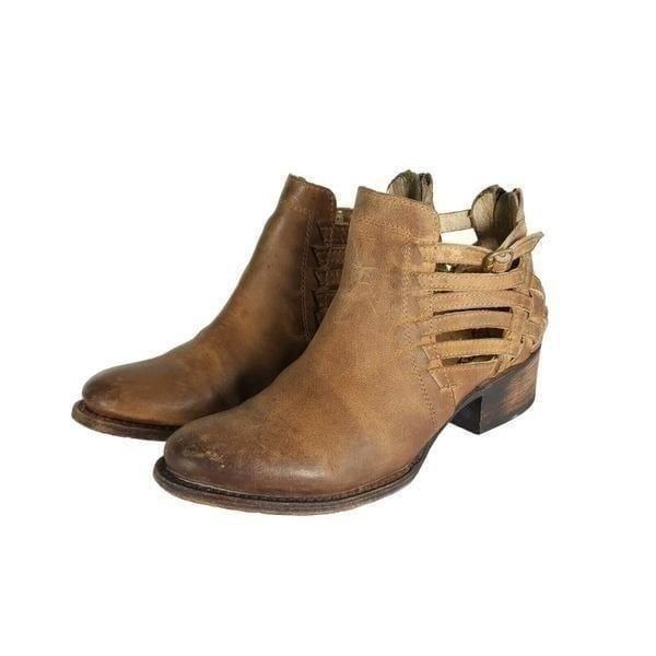 Freebird By Steven Women's Slate US7M Distressed Brown Leather Strappy Booties