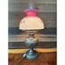 Purple Hurricane Lamp On Metal Oil Lamp Type Base 21”