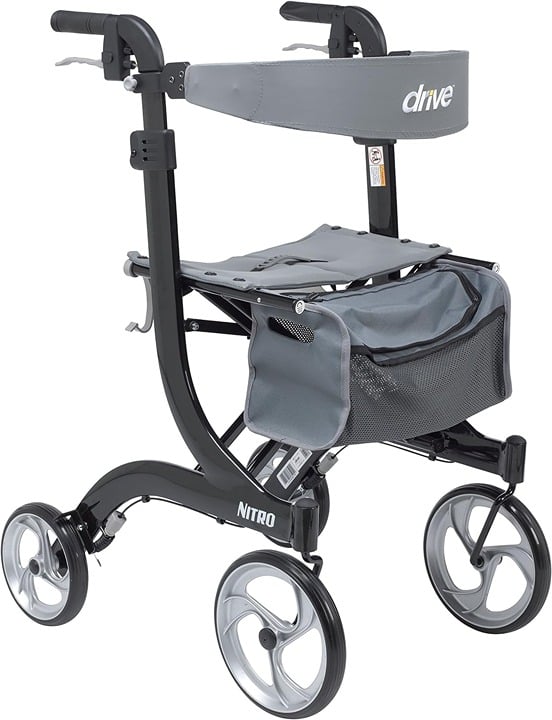 New! Drive Medical Nitro Foldable Rollator Walker, Tall Height, Black
