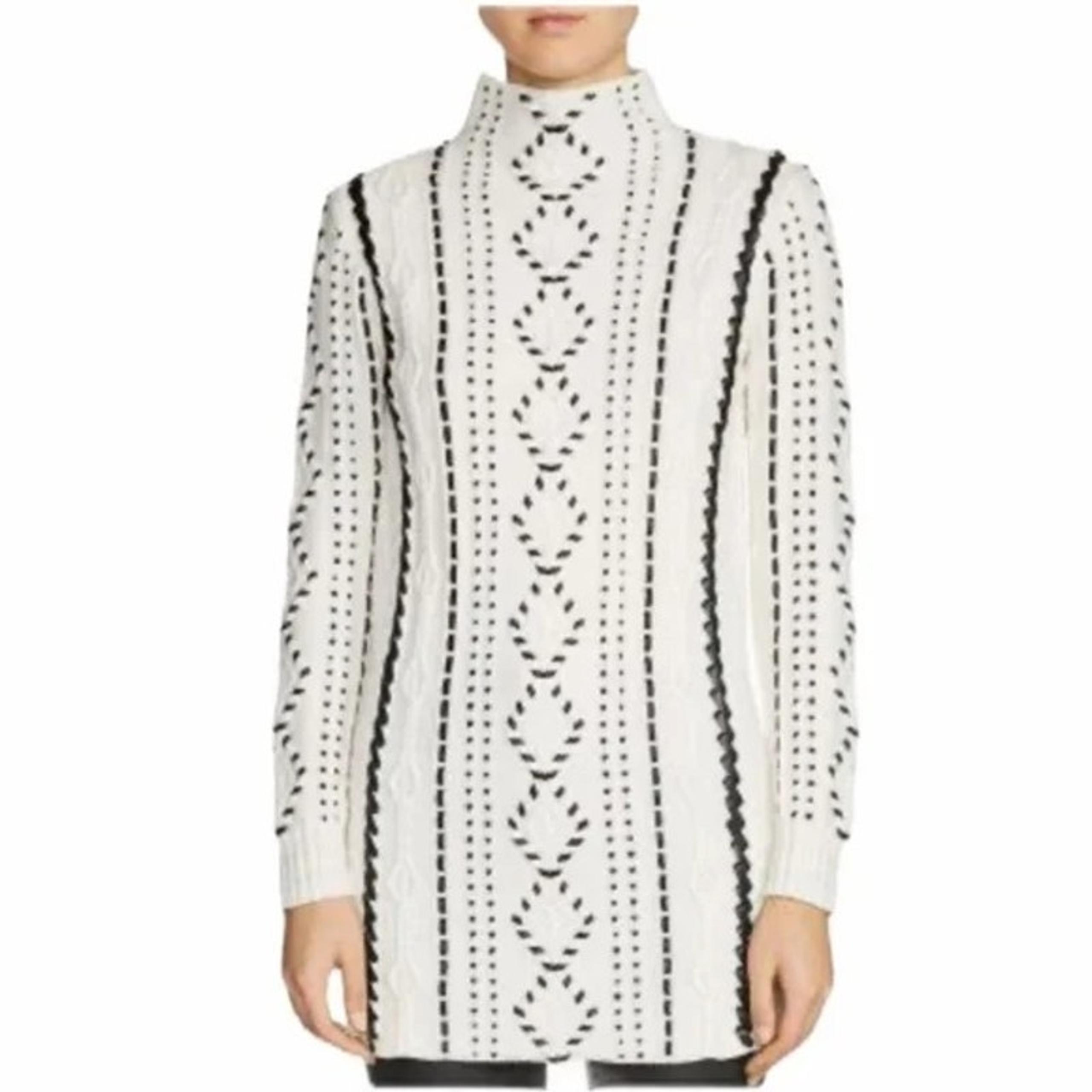 Maje Melanie Cable Knit Mini Sweater Dress Faux Leather Funnel Neck 1 (S) $495