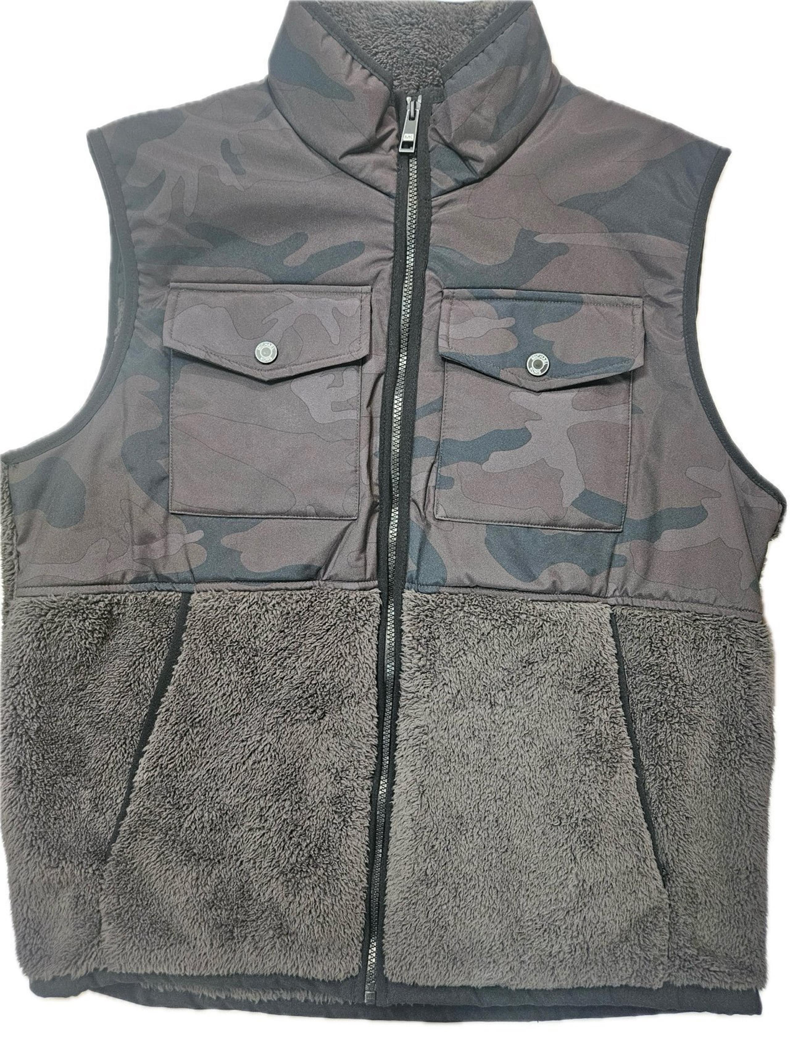 Michael Kors Vest Men’s Large Fleece Camouflage Jacket Brown Outdoor Fashion NEW