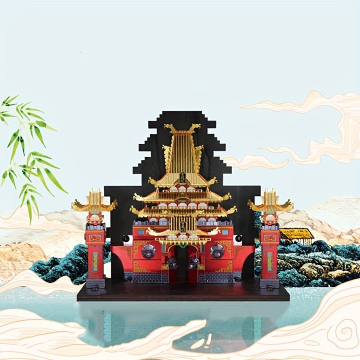 3D Stereoscopic Metal Puzzle DIY Creative Assembly Model, Qinglongmen Book End