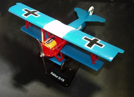 Blue FOKKER VII German airplane model from WWI- Assembled- with Bonus!