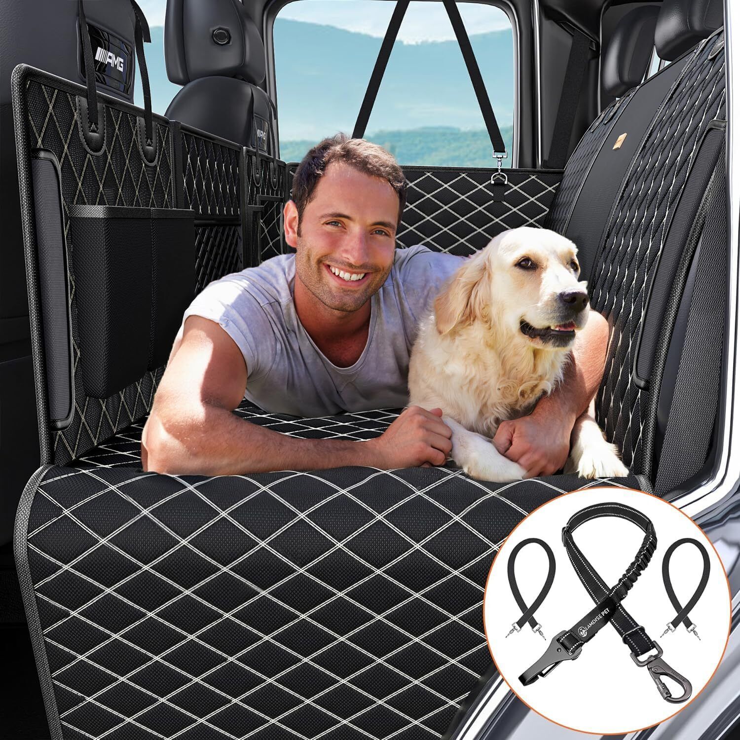 LAMDISE Back Seat Extender for Dogs, 380LBS Load Capacity Dog Car Seat Cover for
