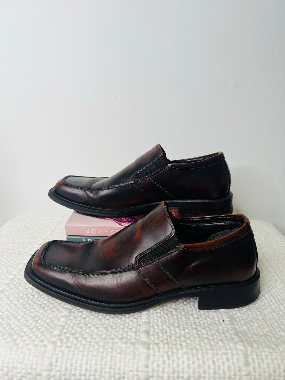 VENTURINI FOR MEN DARK BROWN LEATHER SLIP ON DRESS LOAFERS SIZE 9