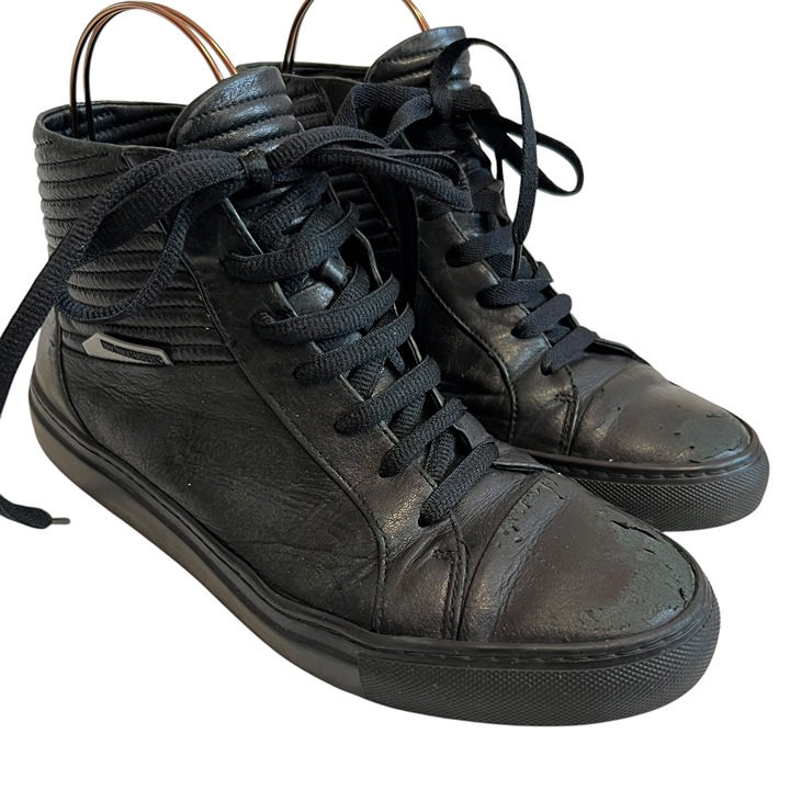 Dirk Bikkembergs sneakers mens US 9 EU 42 high top shoes black leather ribbed