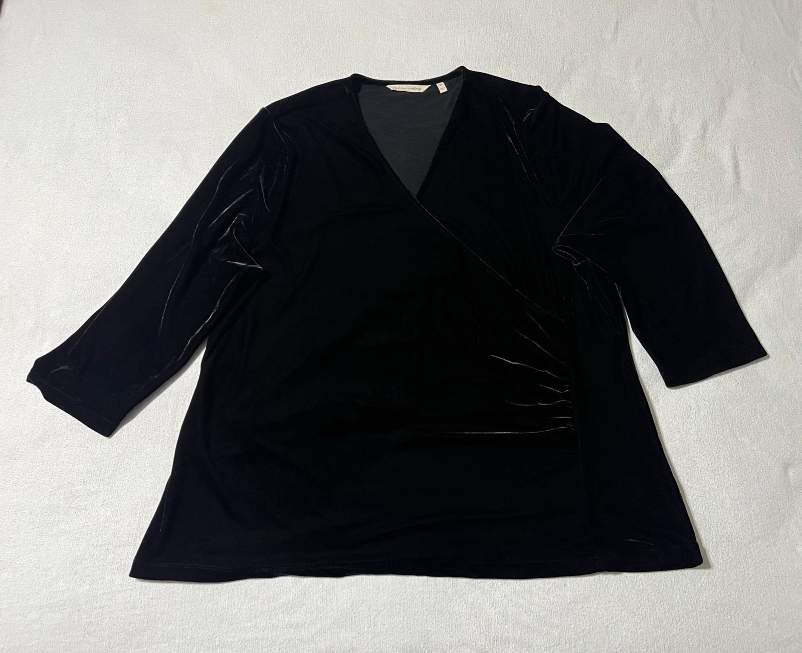 Soft Surroundings Women's 3X Pullover Tunic Top Velvet Black 3/4 Sleeve
