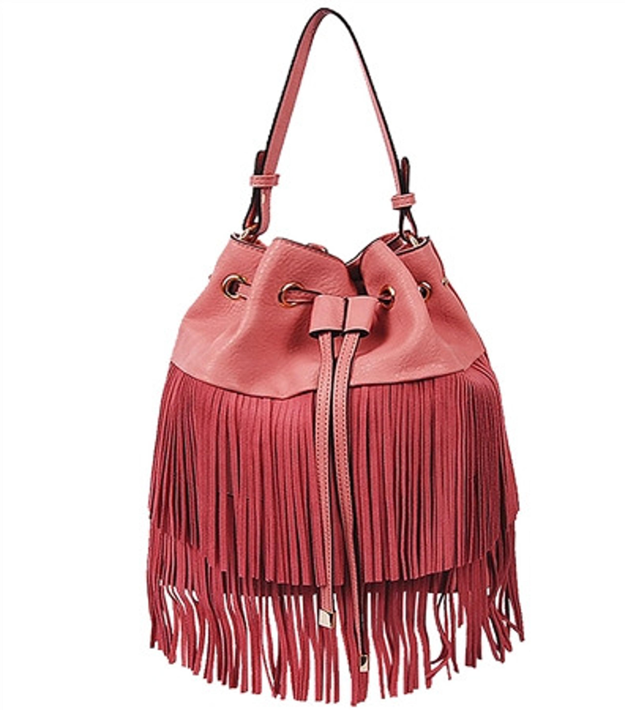 Francine Suede Fringe Bucket Bag - Pink
