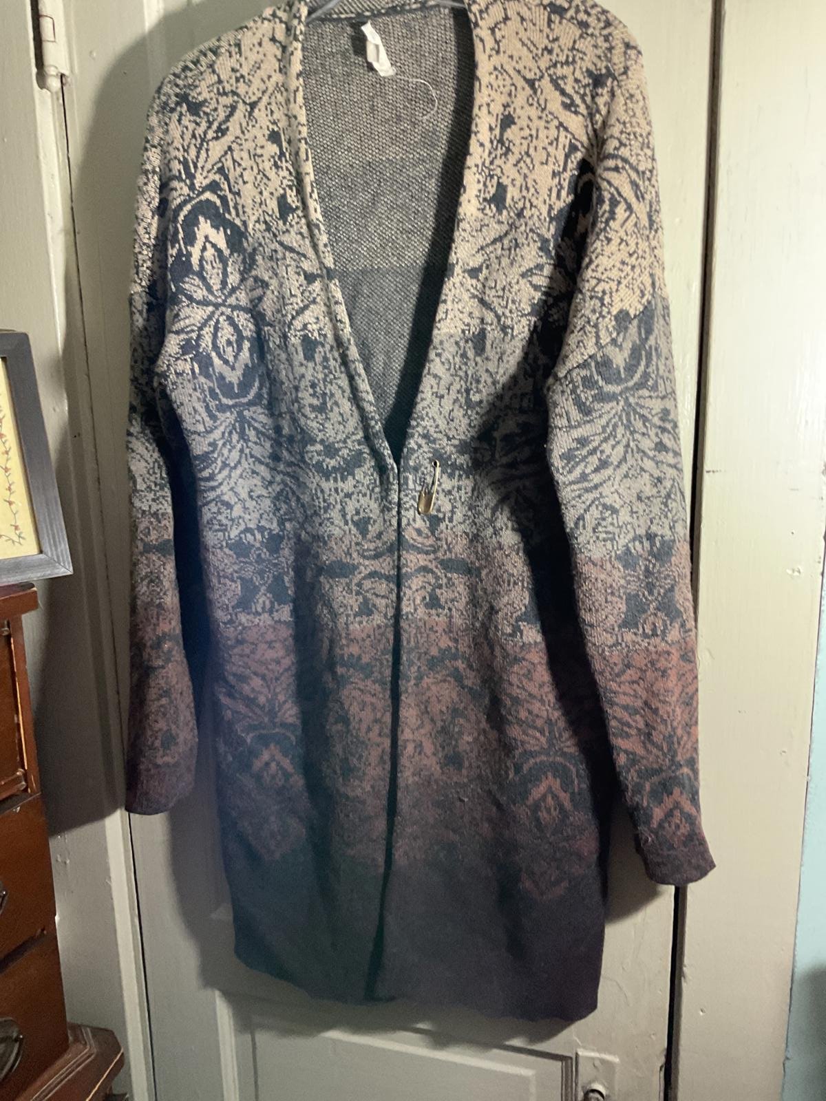 Garnet Hill Long Sleeve Fine Merino Wool/ Cotton Cardigan - Gradient Design XL