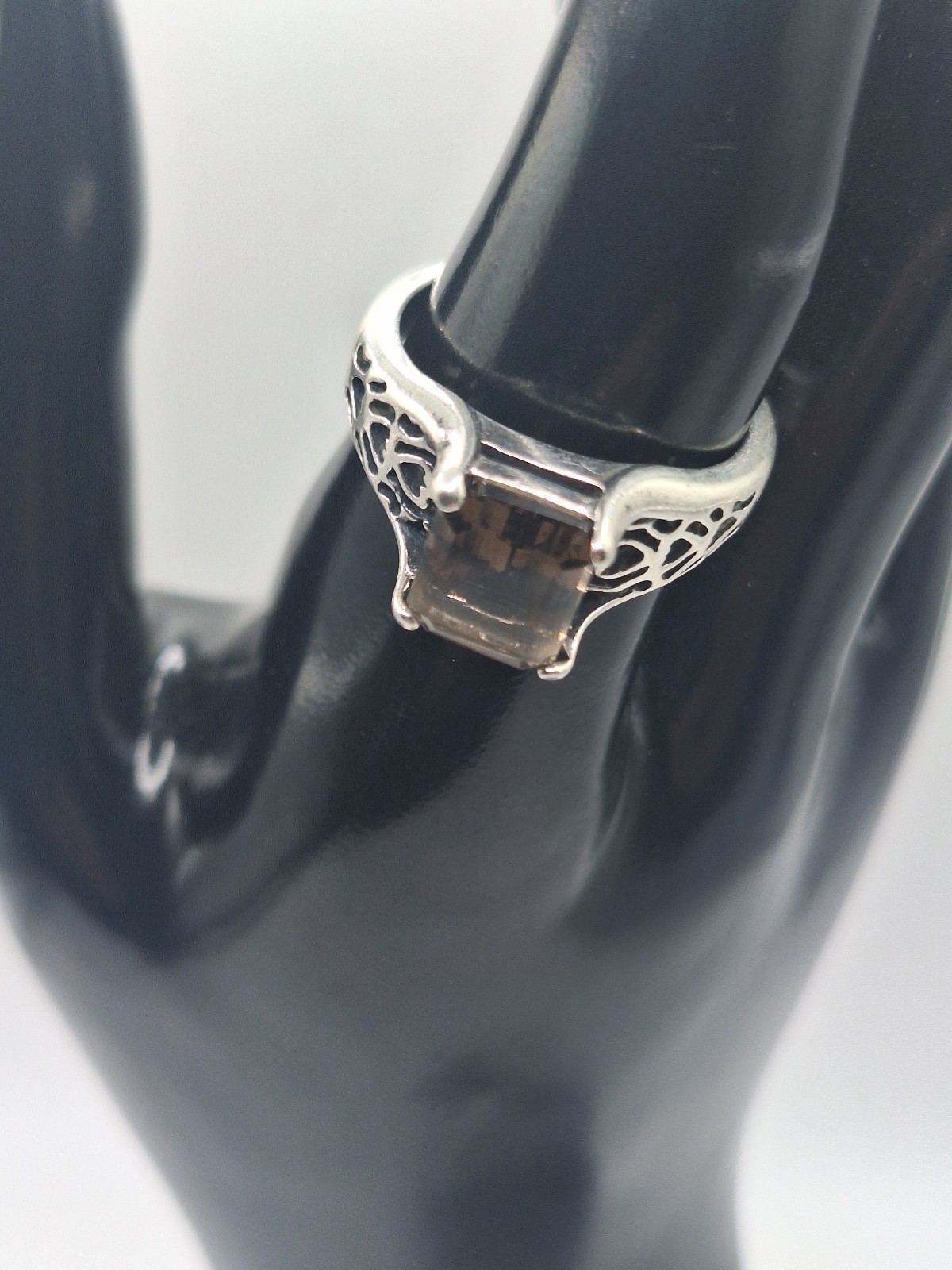 Sterling Silver Smokey Topaz Gemstone Scroll Work Statement Ring