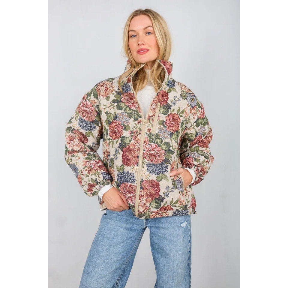 Vestique Women's Multicolor Floral Print Cottagecore tapestry Jacket Size Large