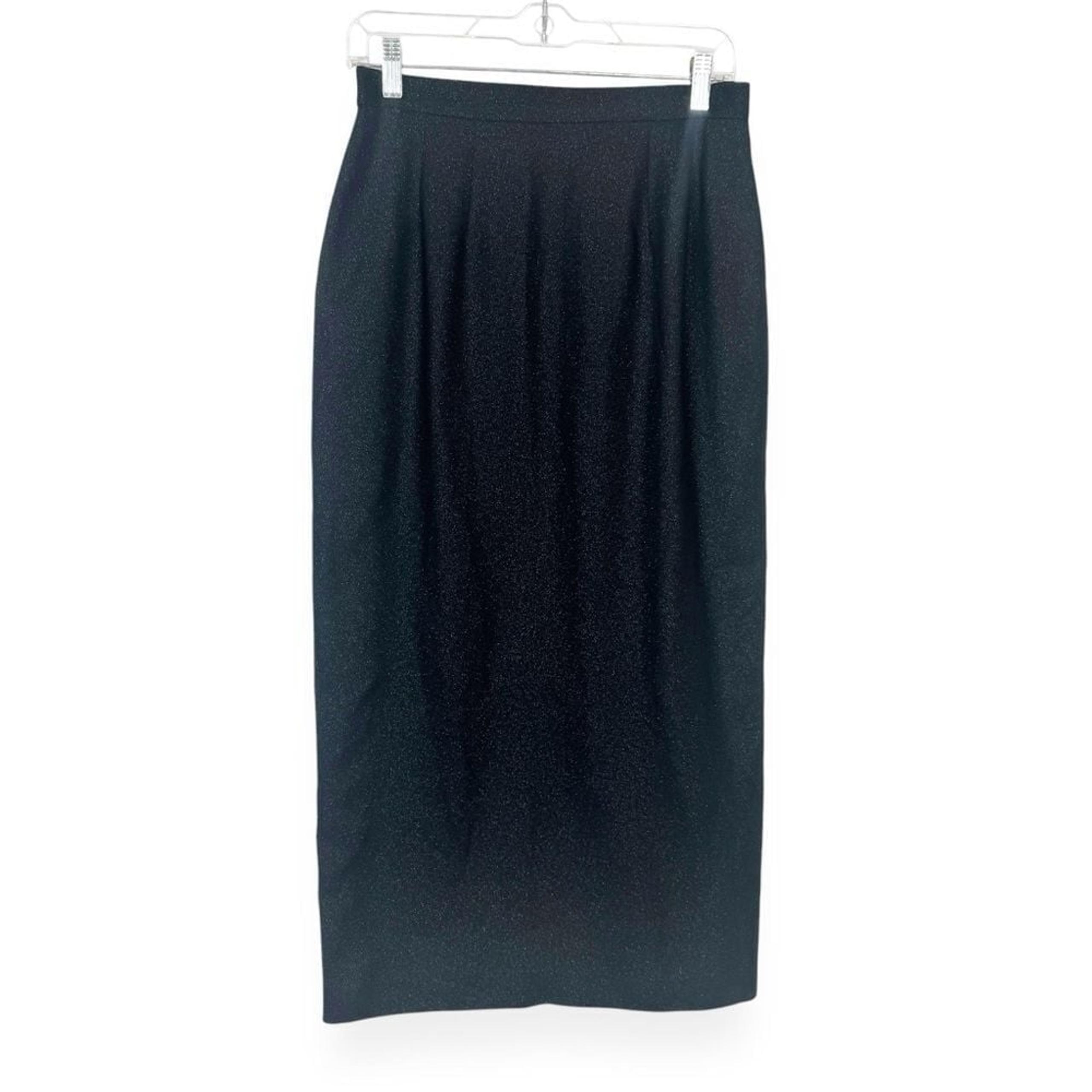 Vintage Black Midi Skirt Womens Size 10 Shimmer Glam Office Siren Retro Goth USA
