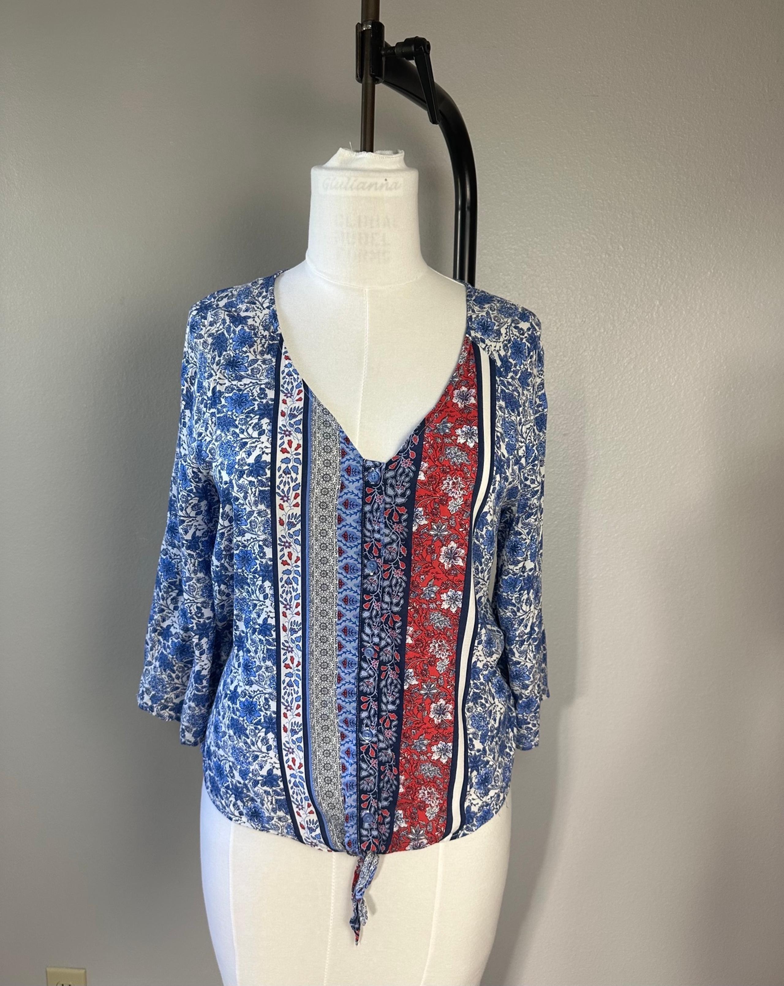 Fred David Womens Blouse Size M Floral 3/4 Sleeve Soft