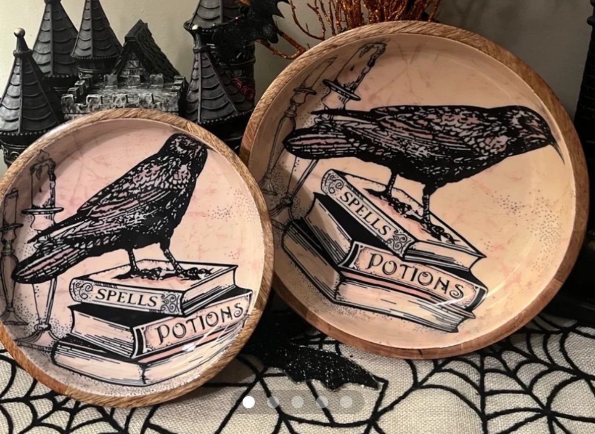 TWO Halloween Wooden Nesting Bowls NEW