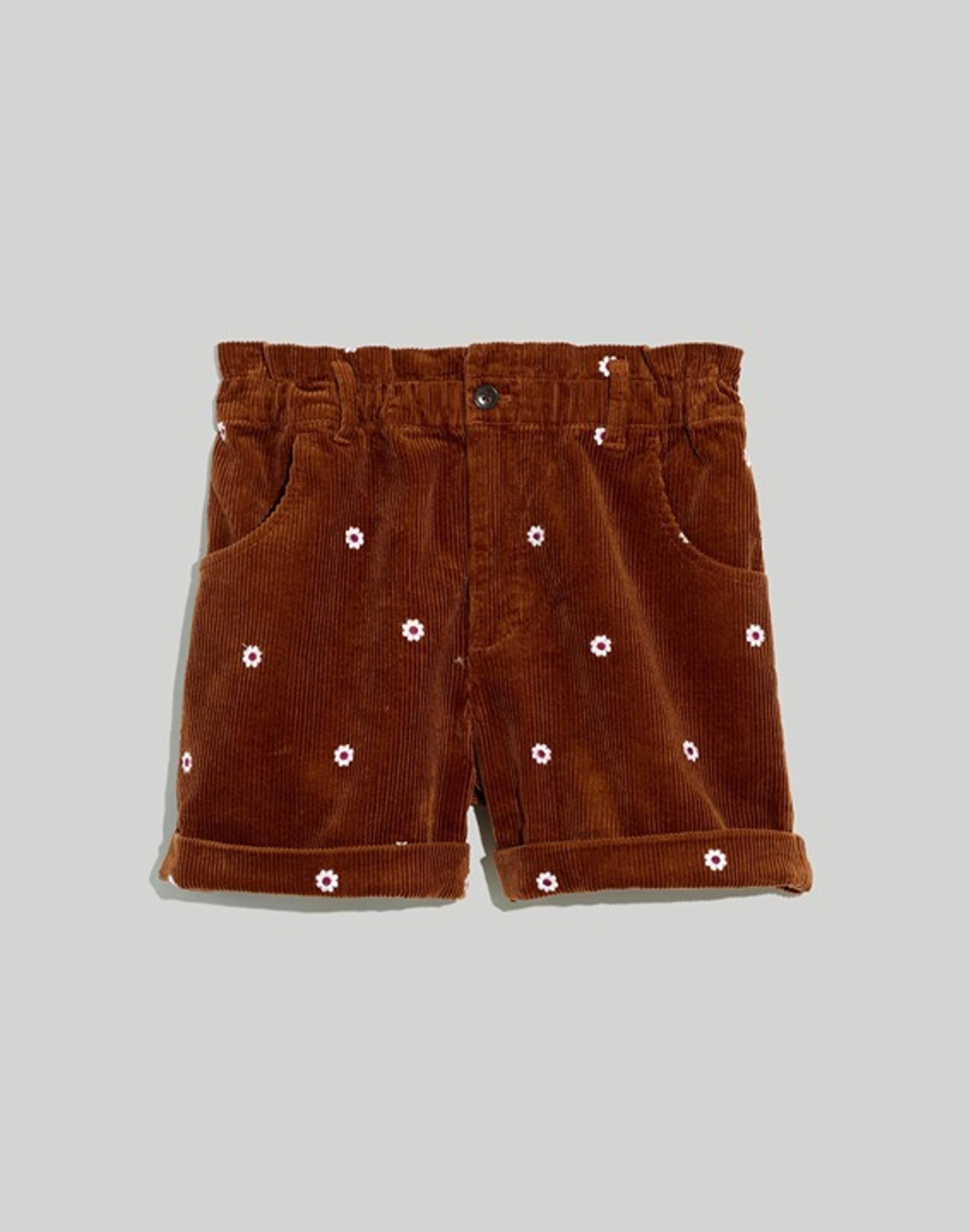 Madewell Daisy Embroidered Corduroy Pull-On Paperbag Shorts