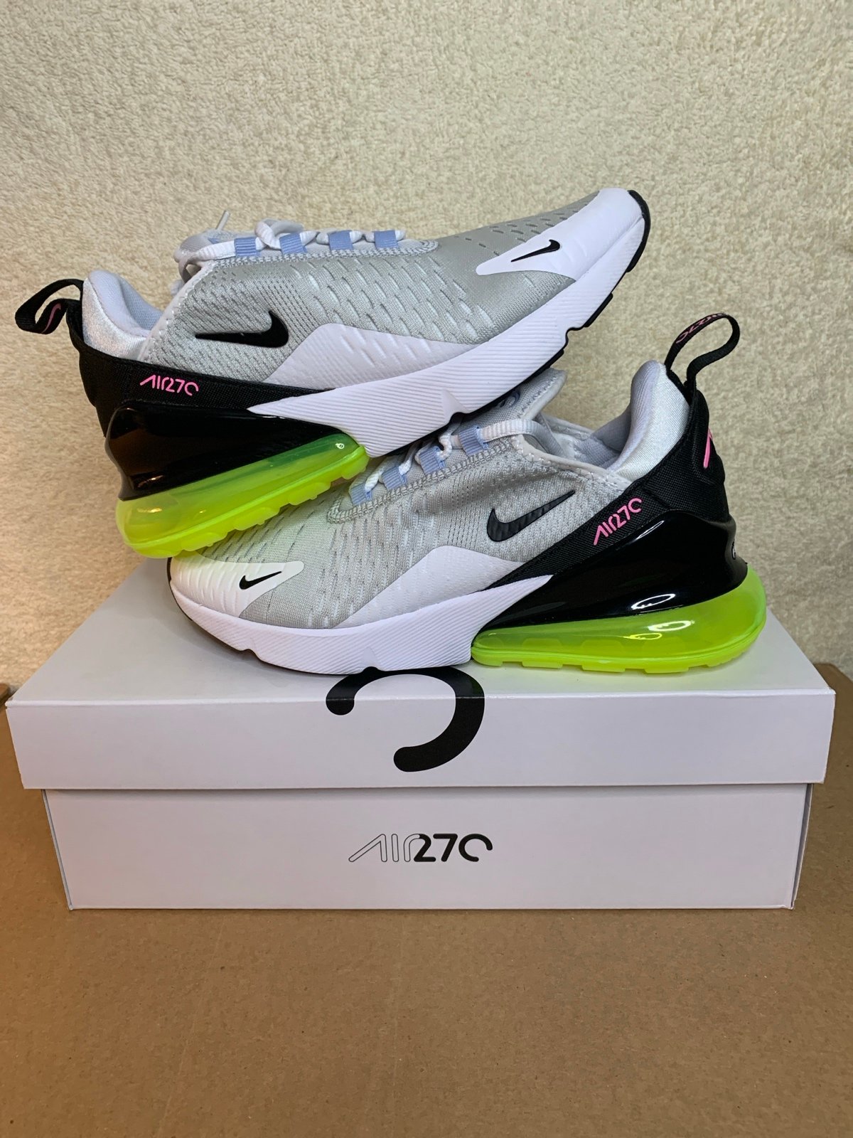 Nike Air Max 270 'Pure Platinum Black Volt, Women’s Size 7