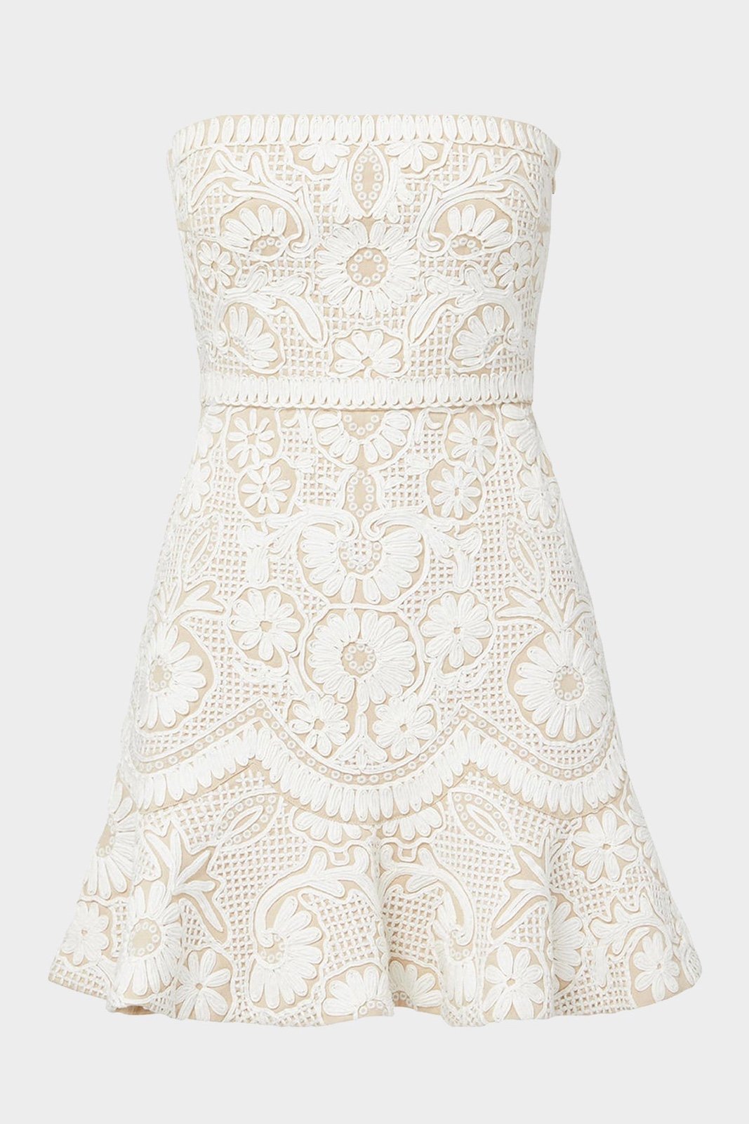 798 VERONICA BEARD Agata Embroidered Strapless Dress in Light Pebble size 6