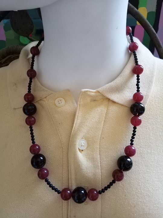 24 Inch 12mm Carnelian, 14mm Smoky Quartz, and 4mm Black Jasper Necklace
